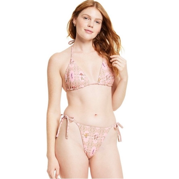 NWT Agua Bendita x Target Dainty Floral/Stripe Reversible Triangle Bikini Sz L - Picture 1 of 16